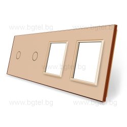   ЧЕТВОРНА КРИСТАЛНА РАМКА ЗА ДВА ЕДИНИЧНИ СЕНЗОРНИ КЛЮЧА И ДВА МЕХАНИЗМА LIVOLO - ЗЛАТИСТ - C7-C1/C1/SR/SR-13