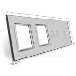 ЧЕТВОРНА КРИСТАЛНА РАМКА ЗА ЕДИН ЕДИНИЧЕН И ЕДИН ДВОЕН СЕНЗОРЕН КЛЮЧ И ДВА МЕХАНИЗМА LIVOLO - СИВ - C7-C1/C2/SR/SR-15