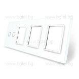 ЧЕТВОРНА КРИСТАЛНА РАМКА ЗА ДВОЕН СЕНЗОРЕН КЛЮЧ И ТРИ МЕХАНИЗМА LIVOLO - БЯЛ - C7-C2/SR/SR/SR-11