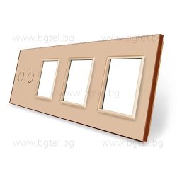   ЧЕТВОРНА КРИСТАЛНА РАМКА ЗА ДВОЕН СЕНЗОРЕН КЛЮЧ И ТРИ МЕХАНИЗМА LIVOLO - ЗЛАТИСТ - C7-C2/SR/SR/SR-13