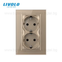   LIVOLO - ДВОЕН КОНТАКТ СЪС СТЪКЛЕНА РАМКА (1 КОНЗОЛА)- ЗЛАТЕН - C7-CTF16A+TF16A-АP