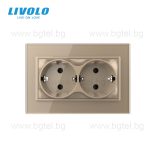 LIVOLO - ДВОЕН КОНТАКТ СЪС СТЪКЛЕНА РАМКА (1 КОНЗОЛА)- ЗЛАТЕН - C7-CTF16A+TF16A-АP