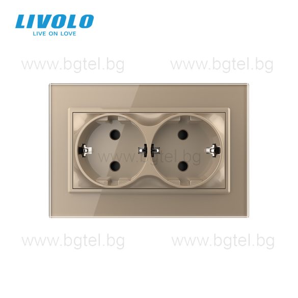 LIVOLO - ДВОЕН КОНТАКТ СЪС СТЪКЛЕНА РАМКА (1 КОНЗОЛА)- ЗЛАТЕН - C7-CTF16A+TF16A-АP
