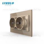 LIVOLO - ДВОЕН КОНТАКТ СЪС СТЪКЛЕНА РАМКА (1 КОНЗОЛА)- ЗЛАТЕН - C7-CTF16A+TF16A-АP