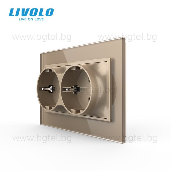 LIVOLO - ДВОЕН КОНТАКТ СЪС СТЪКЛЕНА РАМКА (1 КОНЗОЛА)- ЗЛАТЕН - C7-CTF16A+TF16A-АP