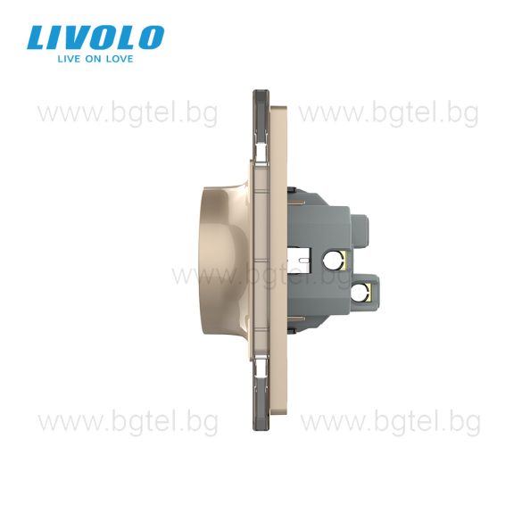 LIVOLO - ДВОЕН КОНТАКТ СЪС СТЪКЛЕНА РАМКА (1 КОНЗОЛА)- ЗЛАТЕН - C7-CTF16A+TF16A-АP