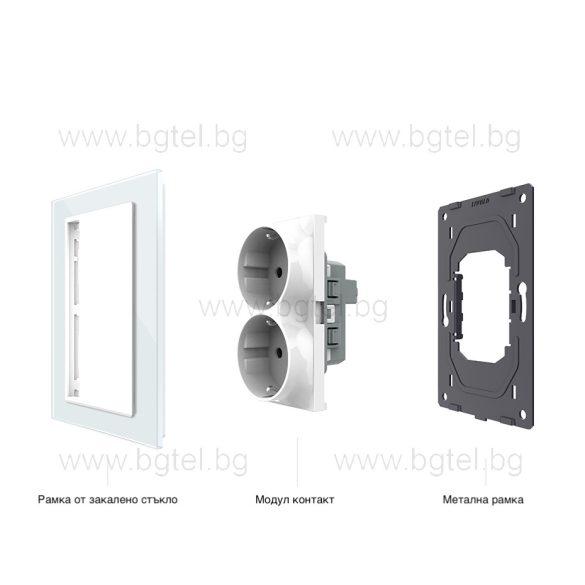LIVOLO - ДВОЕН КОНТАКТ СЪС СТЪКЛЕНА РАМКА (1 КОНЗОЛА)- ЗЛАТЕН - C7-CTF16A+TF16A-АP