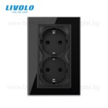 LIVOLO - ДВОЕН КОНТАКТ СЪС СТЪКЛЕНА РАМКА (1 КОНЗОЛА)- ЧЕРЕН - C7-CTF16A+TF16A-BP