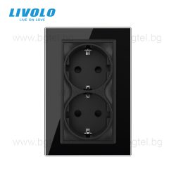   LIVOLO - ДВОЕН КОНТАКТ СЪС СТЪКЛЕНА РАМКА (1 КОНЗОЛА)- ЧЕРЕН - C7-CTF16A+TF16A-BP