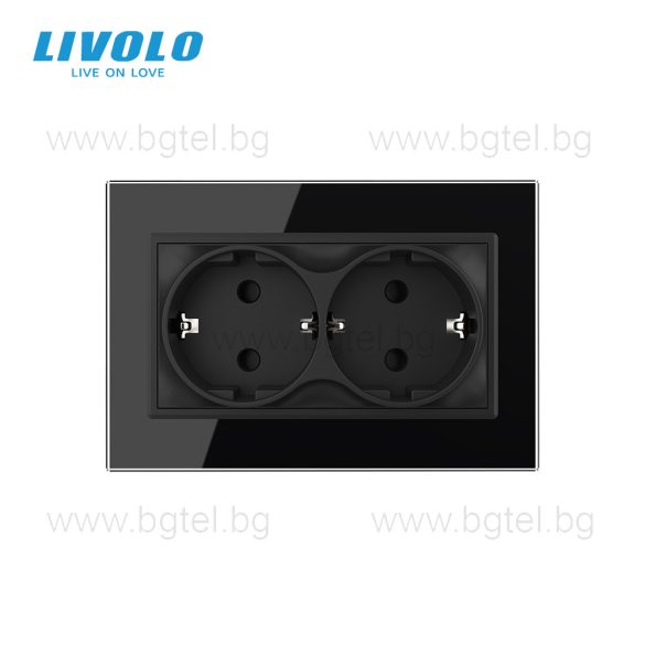 LIVOLO - ДВОЕН КОНТАКТ СЪС СТЪКЛЕНА РАМКА (1 КОНЗОЛА)- ЧЕРЕН - C7-CTF16A+TF16A-BP