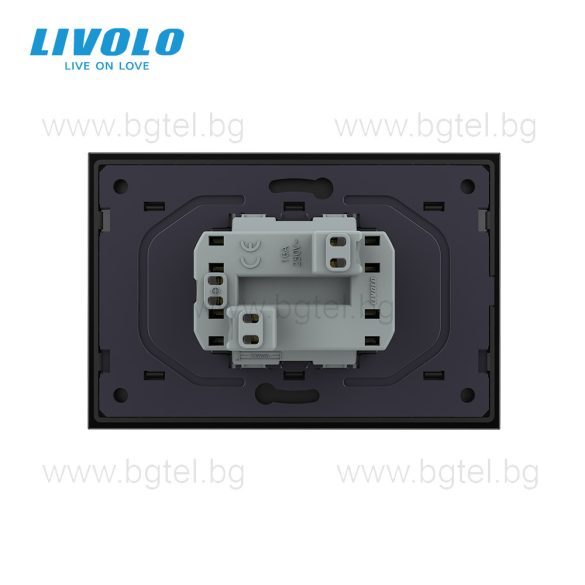 LIVOLO - ДВОЕН КОНТАКТ СЪС СТЪКЛЕНА РАМКА (1 КОНЗОЛА)- ЧЕРЕН - C7-CTF16A+TF16A-BP