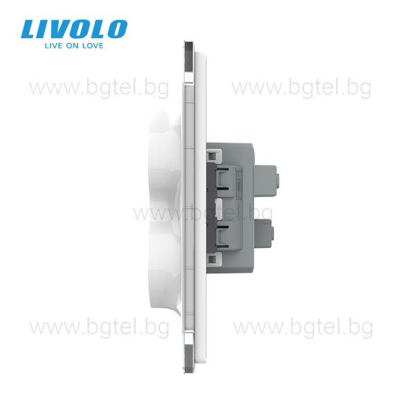 LIVOLO - ДВОЕН КОНТАКТ СЪС СТЪКЛЕНА РАМКА (1 КОНЗОЛА)- СИВ - C7-CTF16A+TF16A-IP