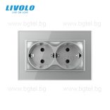 LIVOLO - ДВОЕН КОНТАКТ СЪС СТЪКЛЕНА РАМКА (1 КОНЗОЛА)- СИВ - C7-CTF16A+TF16A-IP