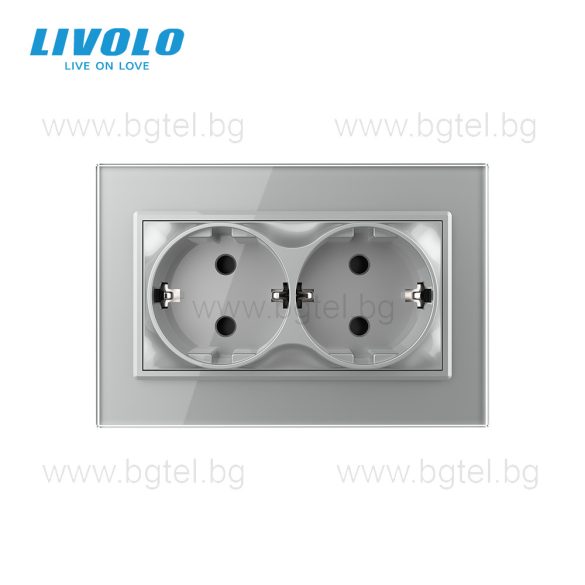 LIVOLO - ДВОЕН КОНТАКТ СЪС СТЪКЛЕНА РАМКА (1 КОНЗОЛА)- СИВ - C7-CTF16A+TF16A-IP