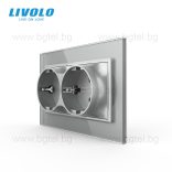 LIVOLO - ДВОЕН КОНТАКТ СЪС СТЪКЛЕНА РАМКА (1 КОНЗОЛА)- СИВ - C7-CTF16A+TF16A-IP