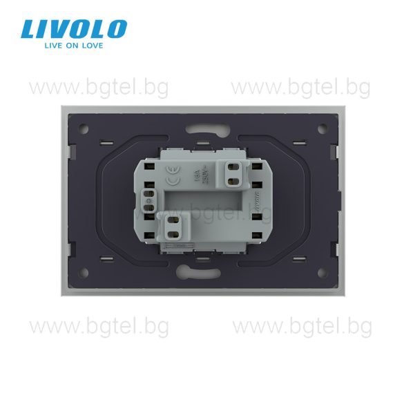 LIVOLO - ДВОЕН КОНТАКТ СЪС СТЪКЛЕНА РАМКА (1 КОНЗОЛА)- СИВ - C7-CTF16A+TF16A-IP