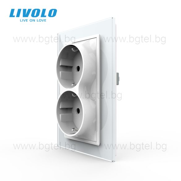 LIVOLO - ДВОЕН КОНТАКТ СЪС СТЪКЛЕНА РАМКА (1 КОНЗОЛА)- БЯЛ - C7-CTF16A+TF16A-WP