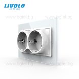 LIVOLO - ДВОЕН КОНТАКТ СЪС СТЪКЛЕНА РАМКА (1 КОНЗОЛА)- БЯЛ - C7-CTF16A+TF16A-WP