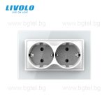 LIVOLO - ДВОЕН КОНТАКТ СЪС СТЪКЛЕНА РАМКА (1 КОНЗОЛА)- БЯЛ - C7-CTF16A+TF16A-WP