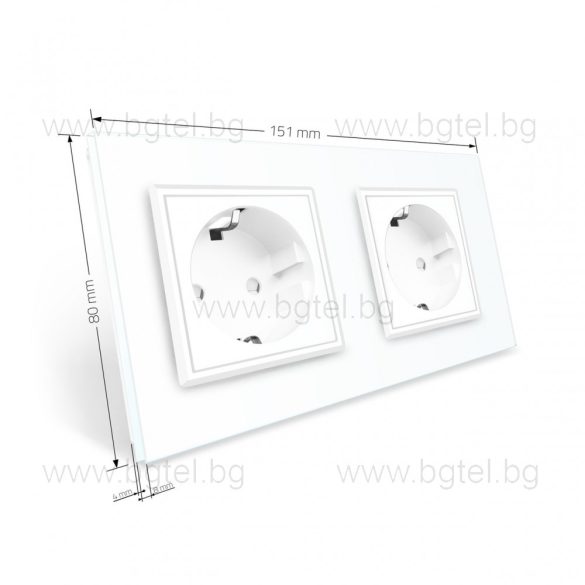 LIVOLO - ДВОЕН КОНТАКТ СЪС СТЪКЛЕНА РАМКА - БЯЛ C7-SR/SR-11+2XC1EU-11