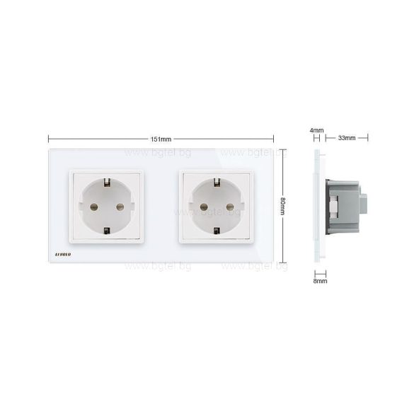 LIVOLO - ДВОЕН КОНТАКТ СЪС СТЪКЛЕНА РАМКА - БЯЛ C7-SR/SR-11+2XC1EU-11