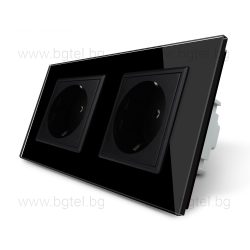   LIVOLO - ДВОЕН КОНТАКТ СЪС СТЪКЛЕНА РАМКА - ЧЕРЕН - C7-SR/SR-12+2XC1EU-12