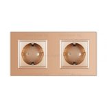 LIVOLO - ДВОЕН КОНТАКТ СЪС СТЪКЛЕНА РАМКА - ЗЛАТИСТ - C7-SR/SR-13+2XC1EU-13