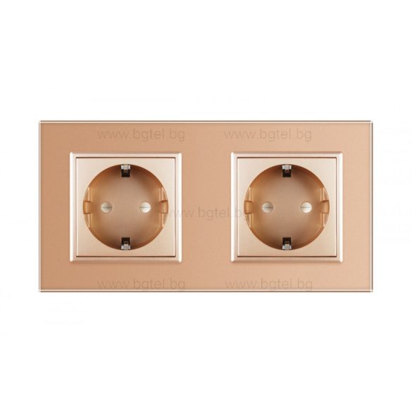 LIVOLO - ДВОЕН КОНТАКТ СЪС СТЪКЛЕНА РАМКА - ЗЛАТИСТ - C7-SR/SR-13+2XC1EU-13