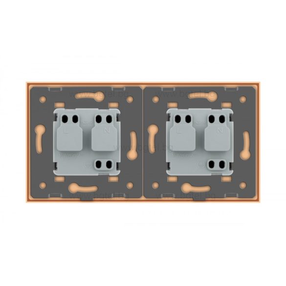 LIVOLO - ДВОЕН КОНТАКТ СЪС СТЪКЛЕНА РАМКА - ЗЛАТИСТ - C7-SR/SR-13+2XC1EU-13