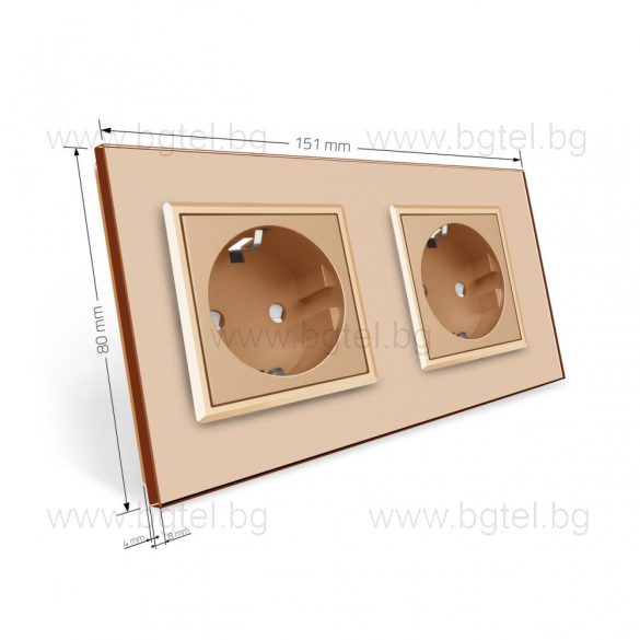 LIVOLO - ДВОЕН КОНТАКТ СЪС СТЪКЛЕНА РАМКА - ЗЛАТИСТ - C7-SR/SR-13+2XC1EU-13