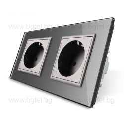   LIVOLO - ДВОЕН КОНТАКТ СЪС СТЪКЛЕНА РАМКА - СИВ - C7-SR/SR-15+2XC1EU-15