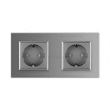 LIVOLO - ДВОЕН КОНТАКТ СЪС СТЪКЛЕНА РАМКА - СИВ - C7-SR/SR-15+2XC1EU-15