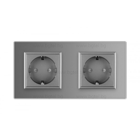 LIVOLO - ДВОЕН КОНТАКТ СЪС СТЪКЛЕНА РАМКА - СИВ - C7-SR/SR-15+2XC1EU-15