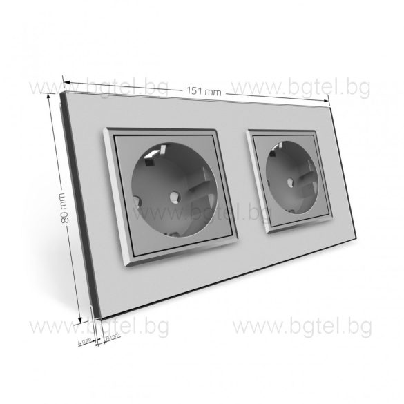 LIVOLO - ДВОЕН КОНТАКТ СЪС СТЪКЛЕНА РАМКА - СИВ - C7-SR/SR-15+2XC1EU-15