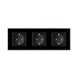 LIVOLO - ТРОЕН КОНТАКТ СЪС СТЪКЛЕНА РАМКА - ЧЕРЕН - C7-SR/SR/SR-12+3XC7C1EU-12