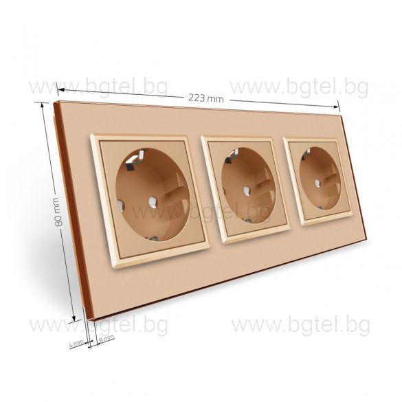 LIVOLO - ТРОЕН КОНТАКТ СЪС СТЪКЛЕНА РАМКА - ЗЛАТИСТ - C7-SR/SR/SR-13+3XC7C1EU-13