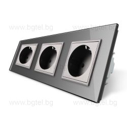   LIVOLO - ТРОЕН КОНТАКТ СЪС СТЪКЛЕНА РАМКА - СИВ - C7-SR/SR/SR-15+3XC7C1EU-15