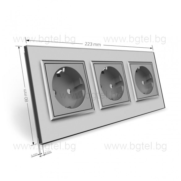 LIVOLO - ТРОЕН КОНТАКТ СЪС СТЪКЛЕНА РАМКА - СИВ - C7-SR/SR/SR-15+3XC7C1EU-15