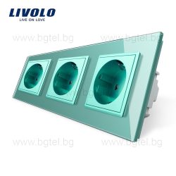   LIVOLO - ТРОЕН КОНТАКТ СЪС СТЪКЛЕНА РАМКА - ЗЕЛЕН - C7-SR/SR/SR-18+3xC7-C1EU-18