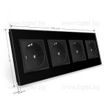 LIVOLO - ЧЕТВОРЕН КОНТАКТ СЪС СТЪКЛЕНА РАМКА - ЧЕРЕН - C7-SR/SR/SR/SR-12+4XC7C1EU-12