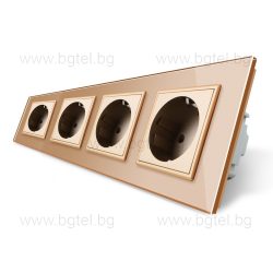   LIVOLO - ЧЕТВОРЕН КОНТАКТ СЪС СТЪКЛЕНА РАМКА - ЗЛАТИСТ - C7-SR/SR/SR/SR-13+4XC7C1EU-13
