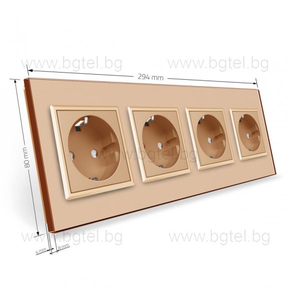 LIVOLO - ЧЕТВОРЕН КОНТАКТ СЪС СТЪКЛЕНА РАМКА - ЗЛАТИСТ - C7-SR/SR/SR/SR-13+4XC7C1EU-13