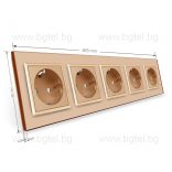 LIVOLO - ПЕТОРЕН КОНТАКТ СЪС СТЪКЛЕНА РАМКА - ЗЛАТИСТ - C7-SR/SR/SR/SR/SR-13+5xC7C1EU-13