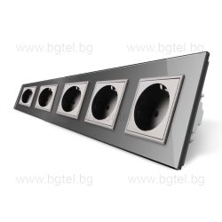   LIVOLO - ПЕТОРЕН КОНТАКТ СЪС СТЪКЛЕНА РАМКА - СИВ - C7-SR/SR/SR/SR/SR-15+5xC7C1EU-15