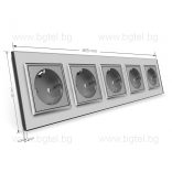 LIVOLO - ПЕТОРЕН КОНТАКТ СЪС СТЪКЛЕНА РАМКА - СИВ - C7-SR/SR/SR/SR/SR-15+5xC7C1EU-15