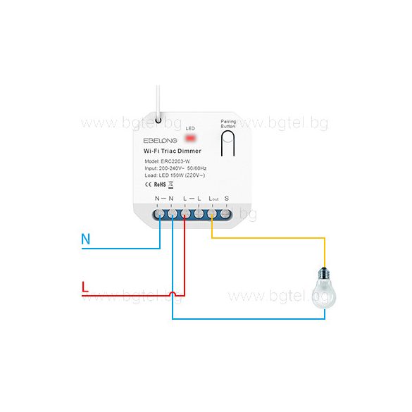 БЕЗЖИЧЕН 2.4G WIFI + 433MHz RF SMART TRIAC ДИМЕР EBELONG ERC2203-W