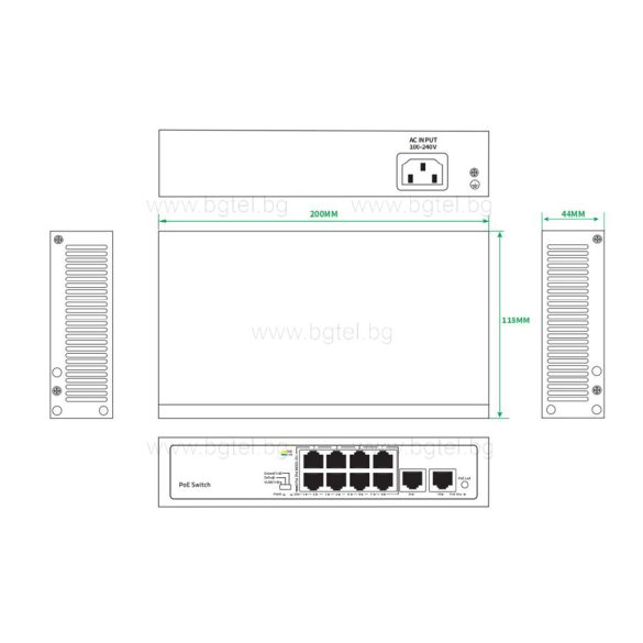 TC-P3S010 10 портов PoE суич (·8*10/100Mbps PoE Ports + 2*10/100Mbps RJ45 Uplink Ports)