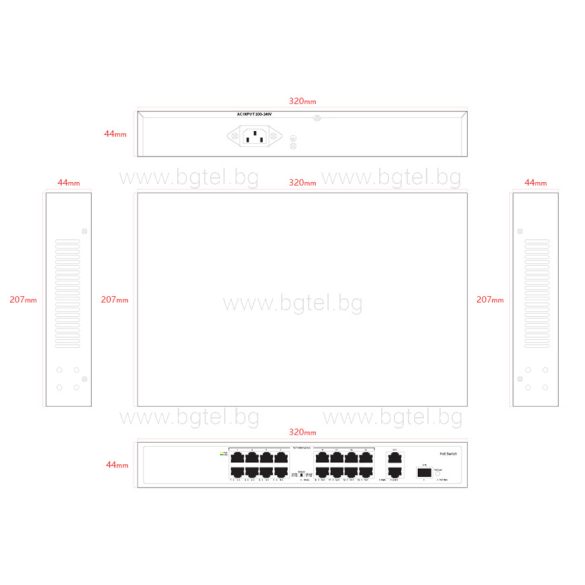 TC-P3S019 19 портов PoE суич (16*10/100M POE ports + 2* 1000M Ethernet Uplink ports +1*1000M SFP Port)
