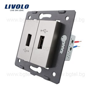 МЕХАНИЗЪМ ДВОЕН USB МОДУЛ СИВ - LIVOLO VL-C7-2USB-15