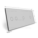 LIVOLO КРИСТАЛЕН ПАНЕЛ ЗА ДВА ЕДИНИЧНИ И ЕДИН ДВОЕН СЕНЗОРНИ КЛЮЧА 1+1+2 - СИВ - VL-C7-C1/C1/C2-15